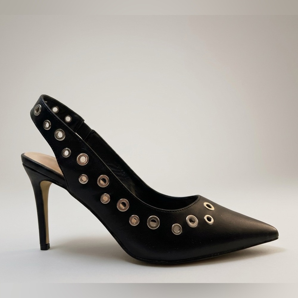 French Connection Black Heels with Silver Accents